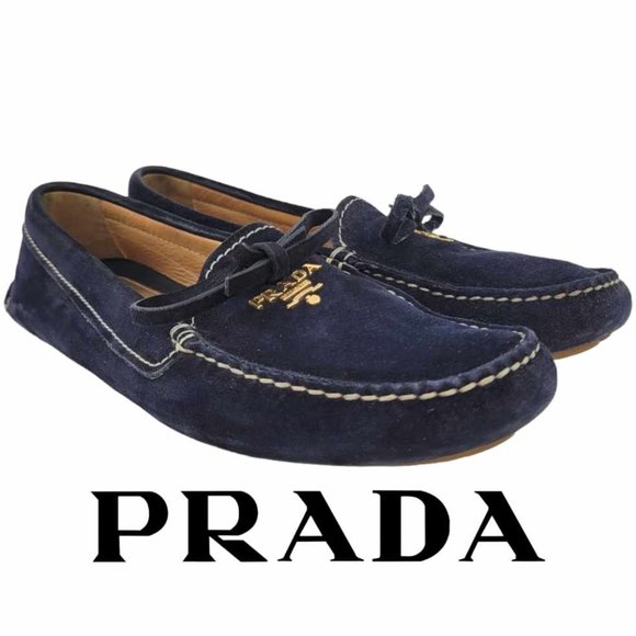 Prada Shoes - AUTHENTIC PRADA Suede Bow Driver Loafers Women's 38 EU (8 B US) - Bleu